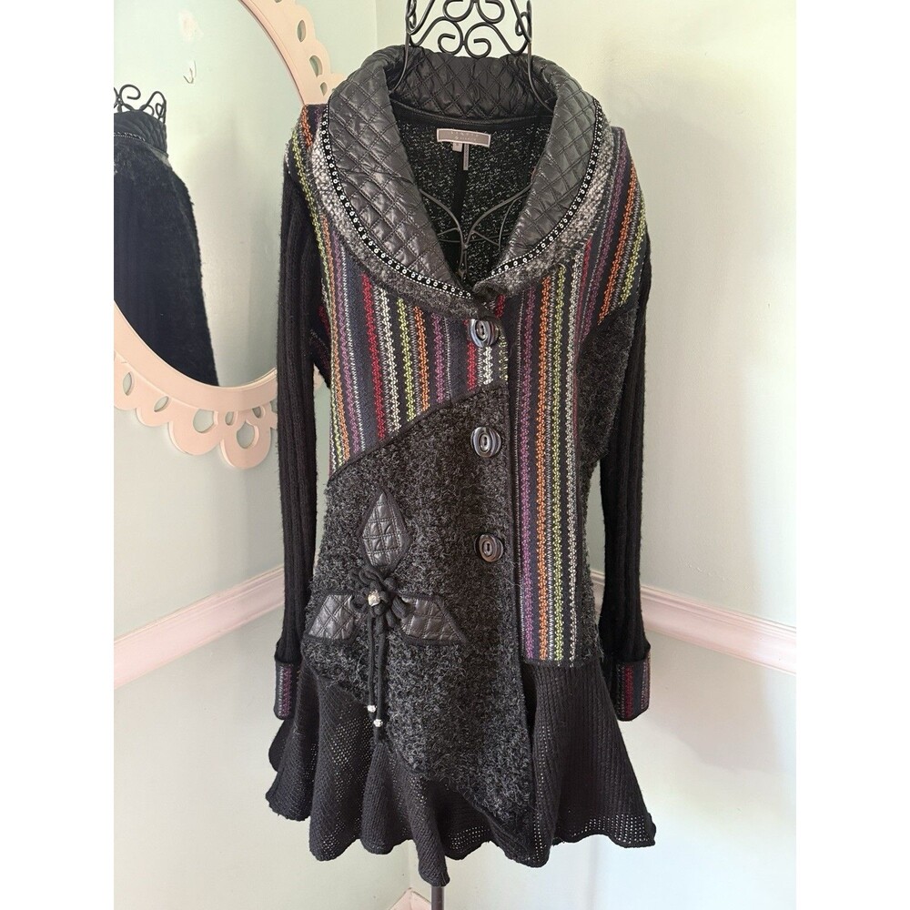 Liquid‎ by Sioni Artsy Funky Whimsical Goth Boho Punk Sweater Cardigan Jacket S